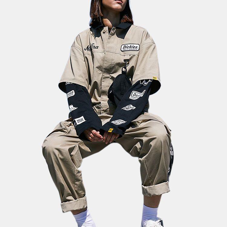 New Era x Dickies Collaboration Multi-Pocket Workwear Solid Color Jumpsuit Unisex jumpsuit Khaki 13057101