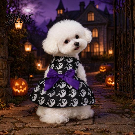 Dog Dress With Bow Halloween Pet Dress Pumpkin Ghost Bat Print Sleeveless Costume for Hair-free Clothing Small Medium Dogs Cute Outfit Festival