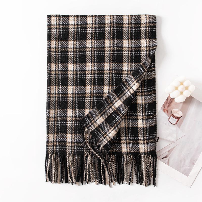 

Autumn and Winter Imitation Cashmere Korean Plaid Scarf for Female Students Japanese and Korean Sweet Scarf Warm Tassel Couple Thickened Shawl 65*200cm