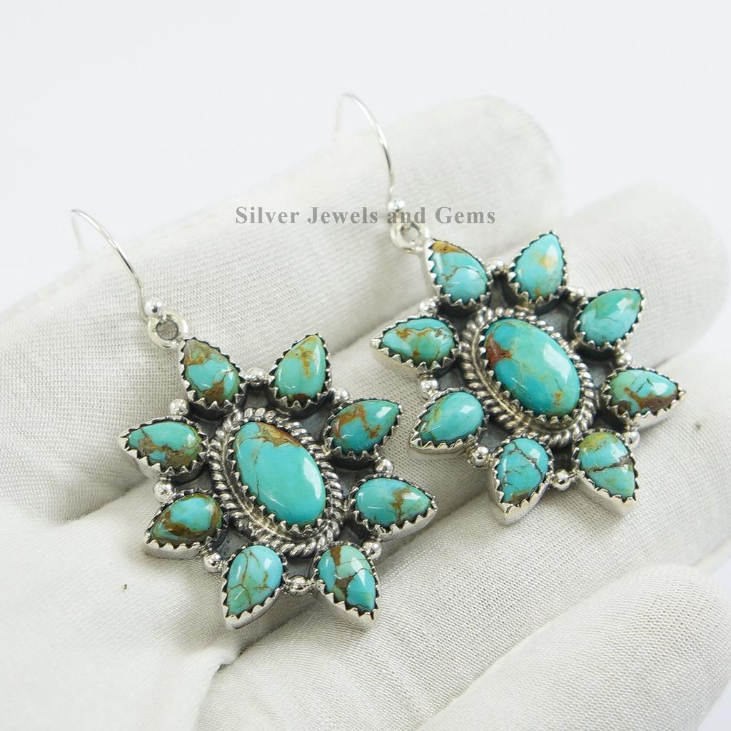 Arizona Turquoise Sterling Silver Dangle Earrings: Cluster Jewelry