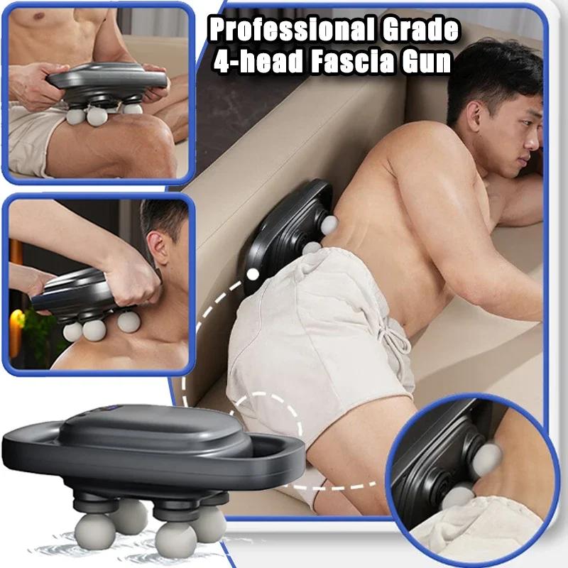 Bezdrátový ruční automatický masážní přístroj pro úlevu od svalové bolesti Dynamická terapie Vibrátor Profesionální úroveň 4-hlavňová fasciální pistole