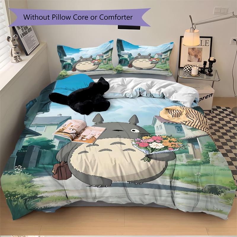Neighbor Totoro Journey Print 3Pcs Bedding Setduvet Cover With 2 Bedropillowcase Home Birthday Gift