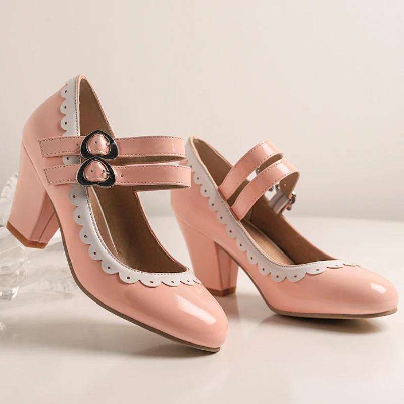 Elegant Women's Mary Janes High Heels Shoes 2025 Spring Straps Black Blue Red Pink Heeled Party Wedding Office Shoes Dress Pumps