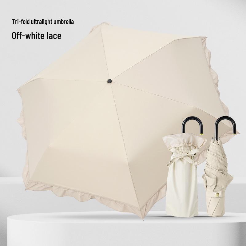 180g Japanese Style Lightweight Three-Fold Sun and Rain Umbrella with Black Glue UV Protection