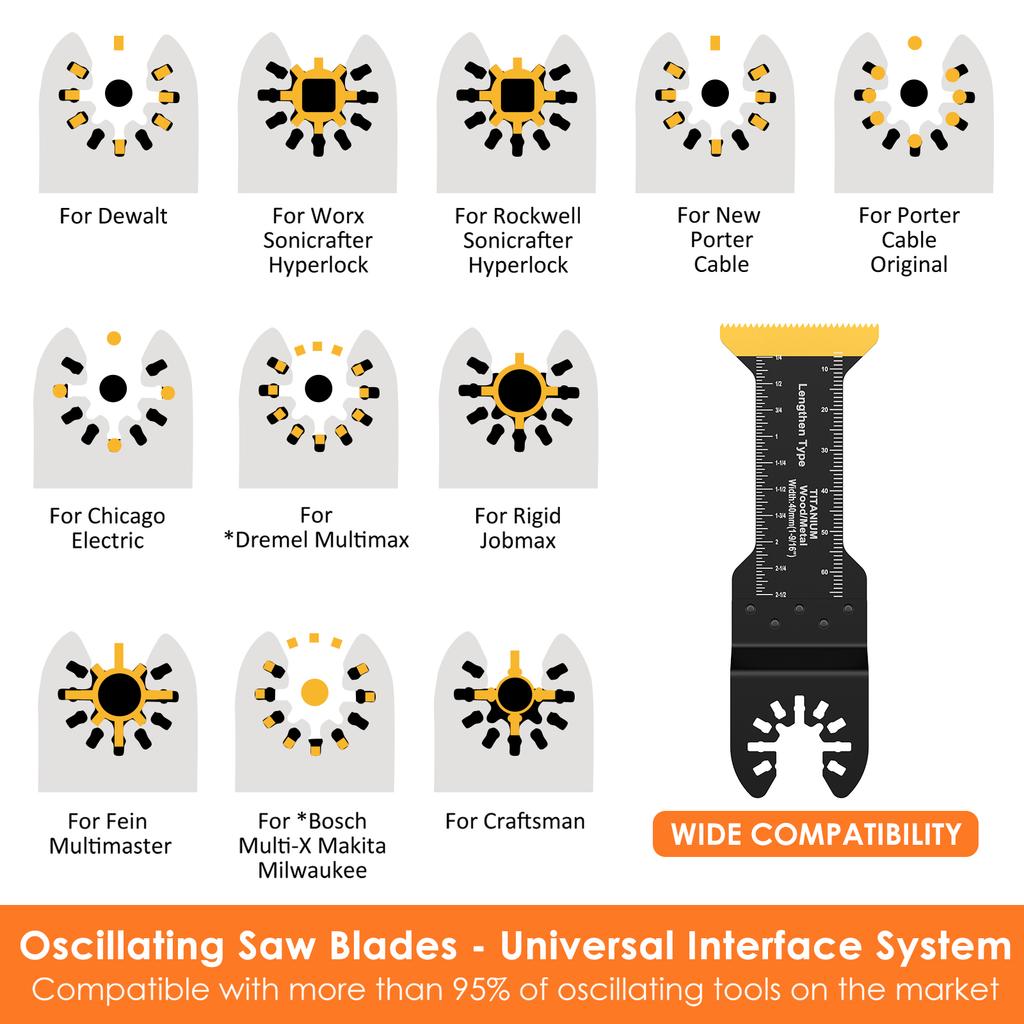 3Pcs Extra-Long Oscillating Saw Blades Set Titanium Bi-Metal Multitool Blades Quick Release for Metal Nails Plastic Wood PVC