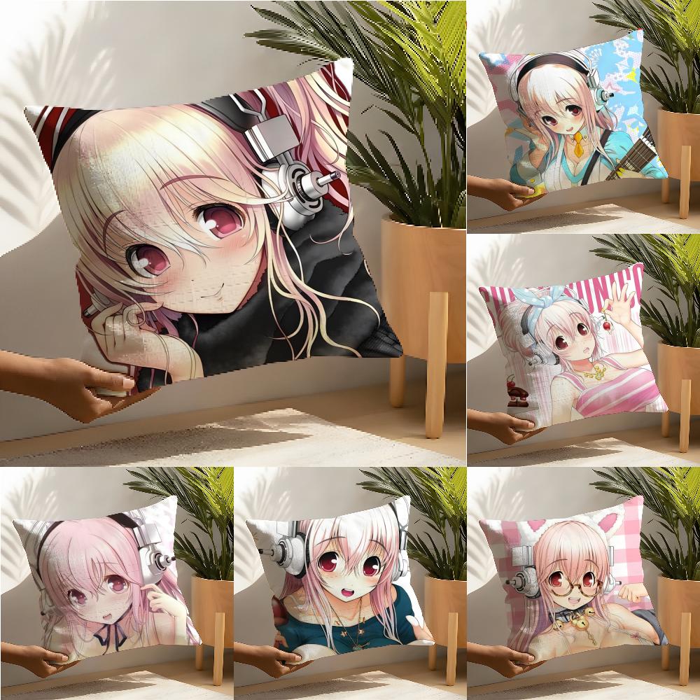 Cute sexy anime characters SUPER SONICO Pillow Case Cotton Linen Fabric Square Zipper Pillowcase Home Decorative Living Room