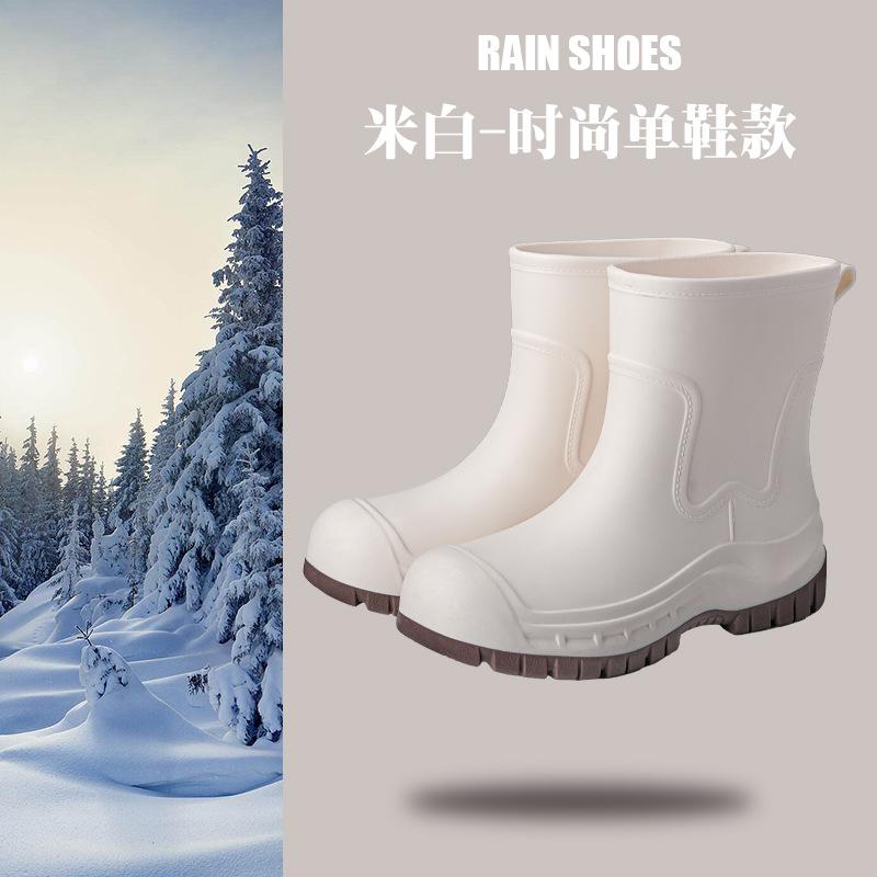 Rain shoes women's short tube new outdoor non-slip water shoes platform water boots fleece rubber shoes short bundle rain boots
