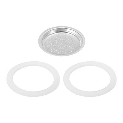 Uxcell Aluminum Coffee Pot Parts for Stainless Steel Espresso Maker with 1 Filter and 2 Silicone Gasket Seals Size 50x41x5mm for 2 Cup Mocha Coffee