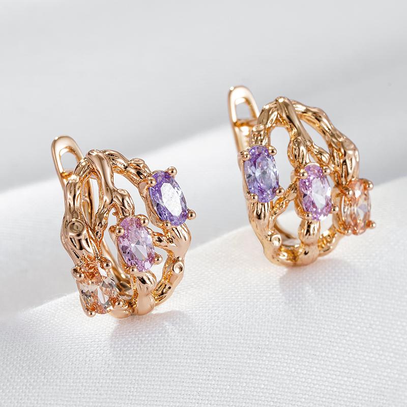Unusual Colourful Natural Zircon Accessories  Rose Gold Color Dangle Earrings For Women Fashion Daily Vintage Jewelry