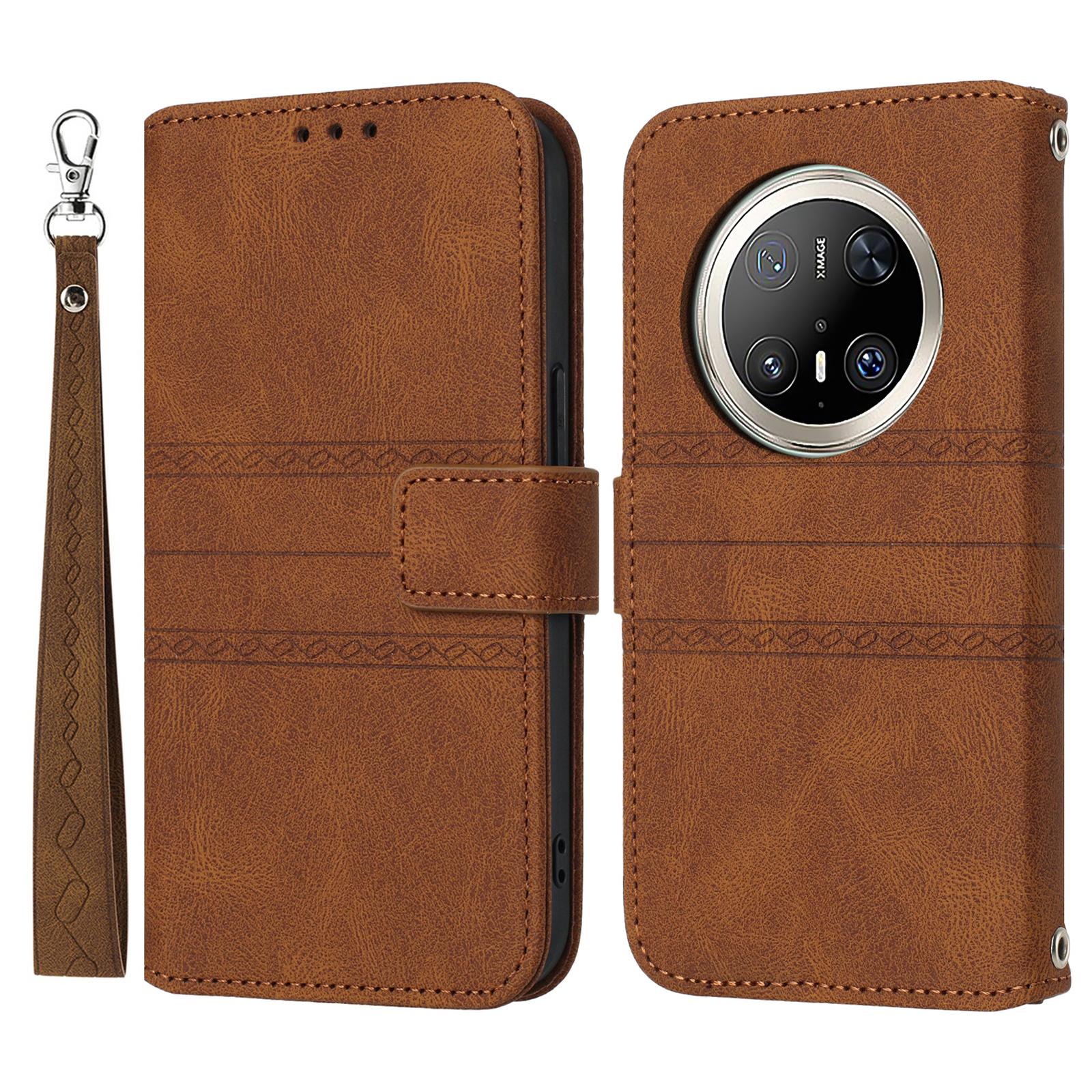 

For Huawei Mate 70 Pro/Mate 70 Pro+ Case Wallet Skin-Touch Leather Imprinted Phone Cover Brown