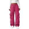 Hohe Taille Gerade Bein Lockerer Schnitt Lange Hosen für Damen Lässige Weite Hosen mit Mehreren Taschen Kordelzug Taille Design