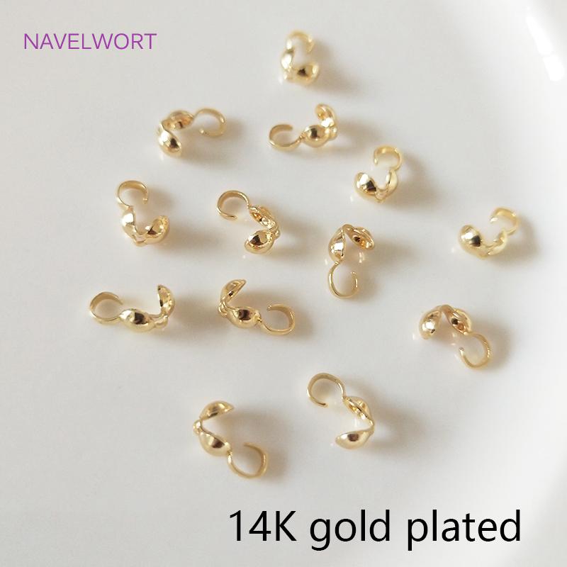 Jewellery Making Supplies Findings Thickened 14k/18k Real Gold Plating 4MM Double-Cup Bead Tip Crimp Cover for DIY