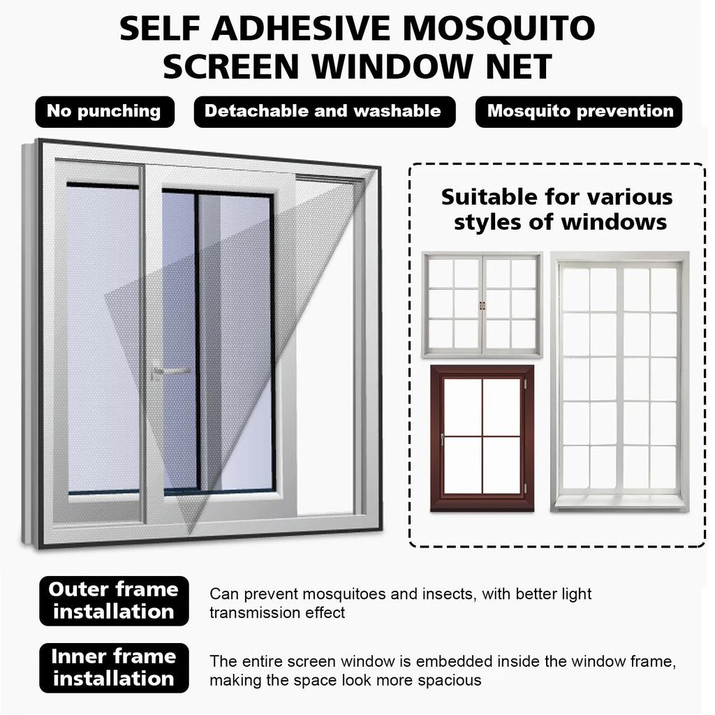 Anti Fly Mosquito Net Self-Adhesive Polyester Mosquito Insect Bug Tear Resistance Home Room Kitchen Curtains Mesh for Window Use