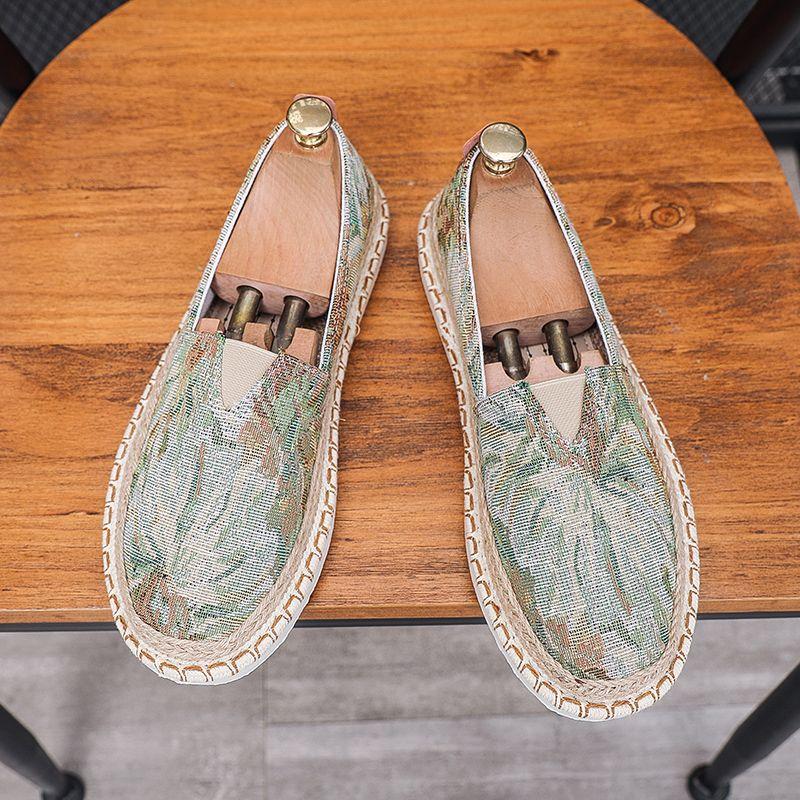 New Shoes for Men Canvas Casual Shoes Summer Trend Print Breathable Slip-on Loafers Street Cool Flat Fisherman Shoes