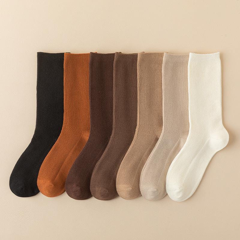 Autumn Winter Khaki Brown Women Cotton Socks Art Middle Tube Socks Harajuku Female Crew Sock Spring Summer Autumn Style Socks