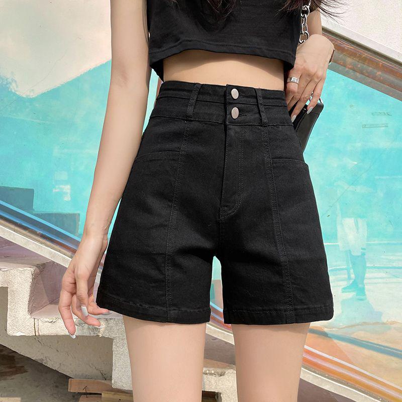 Women's Plus Size High-Waisted Elastic Denim A-Line Shorts - Summer Slimming Wide-Leg Trendy Hot Pants