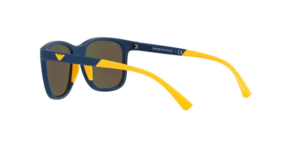 EMPORIO ARMANI Sunglasses EA4184F Matte Blue with Yellow Rubber and Dark Gray Water Mirror Polarized Lenses, Size 49