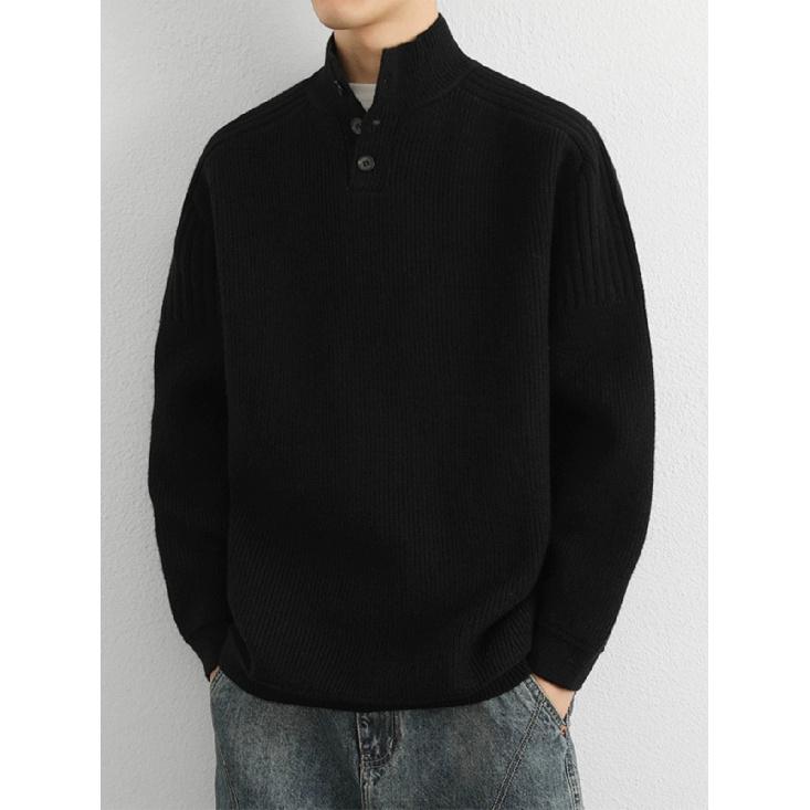 

Осенне-зимний мужской свитер с воротником-стойкой, свободный однотонный утолщенный свитер со средней горловиной, корейский стиль, студенческое модное трикотажное пальто 3XL чёрный