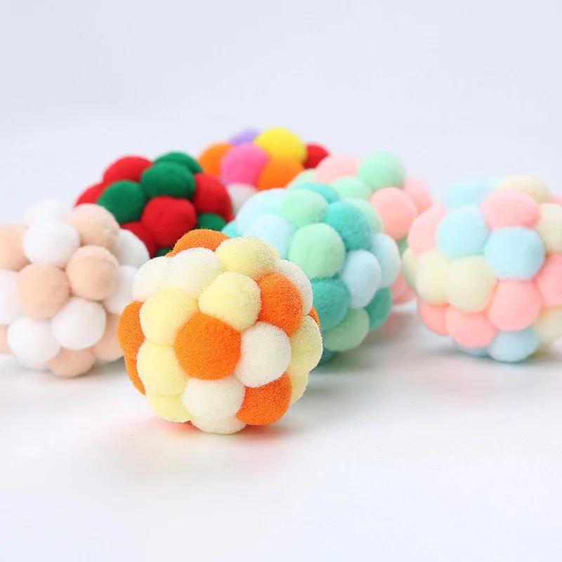 6pcs/set Cat Toys Cat Plush Ball Toy Pet Elastic Bell Ball Self Hi Ball Playing Cat Colorful Woolen Ball