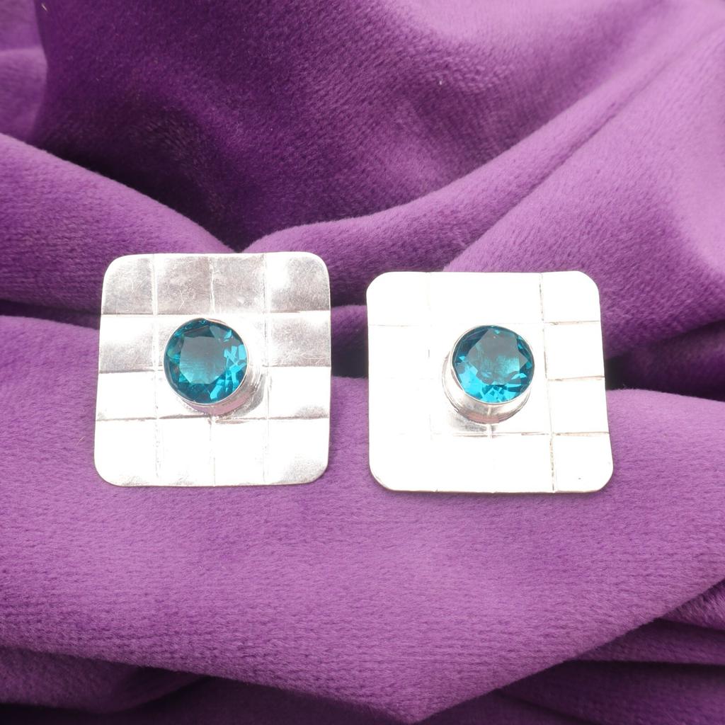 Round Apatite Gemstone Boho Stud Post Butterfly Sisters Gift Earrings 925 Silver EE-146-14