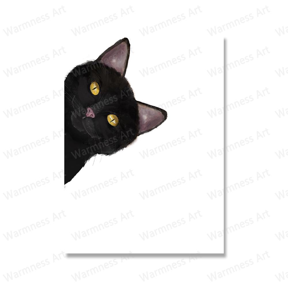 Cute Peekaboo Black Cat Portrait Canvas Painting Print Animal Poster Cat On Toilet Wall Art Picture for Bathroom Home Decoration