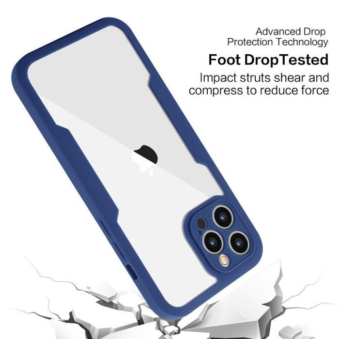 Coque de protection - pour iPhone - 12 Pro Max - 360 degrés - Bleu marine - Semi-rigide
