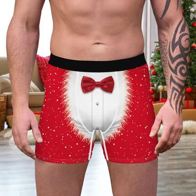Pánske vianočné boxerky s digitálnou potlačou Pruhované elastické stredné pásy Slim Fit Mäkké Priedušné Farebne ladiace Jednodielne antiseptické pánske spodky