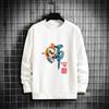 Mens Loose Fit Round Neck Sweatshirt Chinese Print Fleece Lined Casual Winter Top Teens