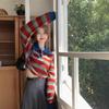 American Retro Striped Polo Neck Knitted Sweater Women's Autumn and Winter Sweater Niche Chic Unique Short