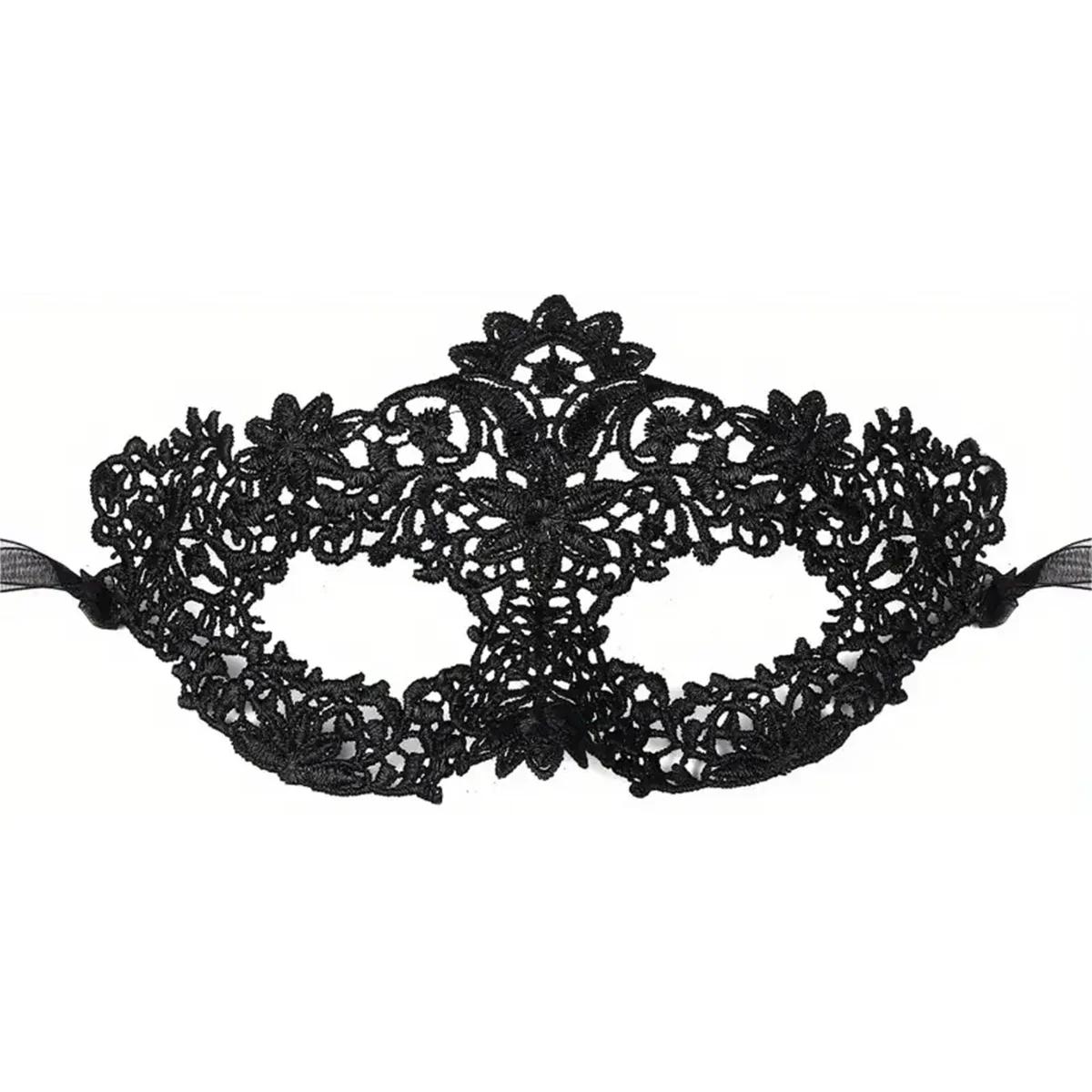 

2pcs Elegant Black Lace Masquerade Mask Set For Couples - Perfect For Venetian Party, Mardi Gras, And Halloween Celebrations