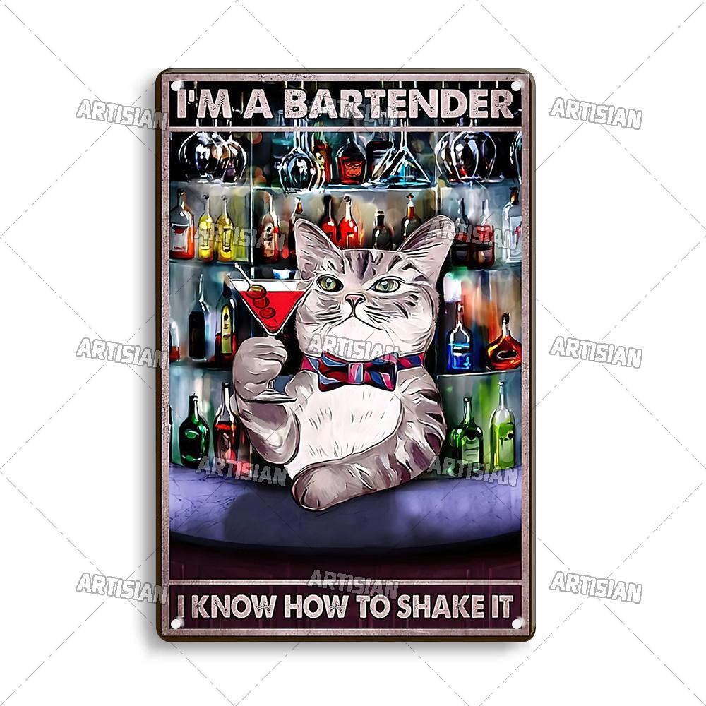 Pôster de Metal Retrô Gato Preto Artista Animal de Estimação Engraçado Vintage Decorativo Placa de Estanho Garagem Bar Pub Clube Cozinha Casa Decoração de Parede Caverna do Homem