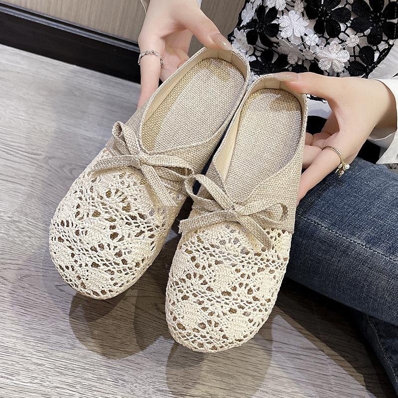 Slippers women's new summer versatile outer wear mesh breathable non-slip linen cotton bag head half slippers sandals women
