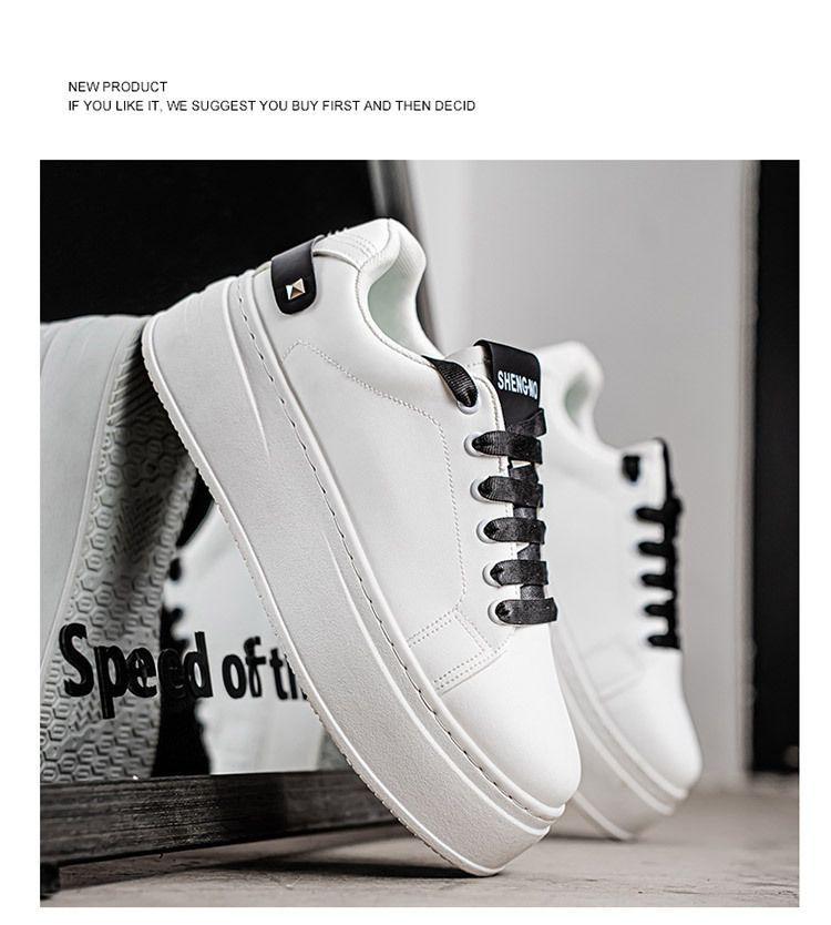 Męskie Wiosenne Oddychające Białe Sneakersy, Casualowe Buty Skate na Grubej Podeszwie Podwyższające Wzrost