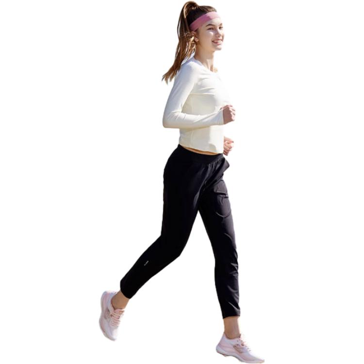 Saucony Solid Color Mid Waist Straight Leg Casual Pants Women bottoms Black SC1239128-1