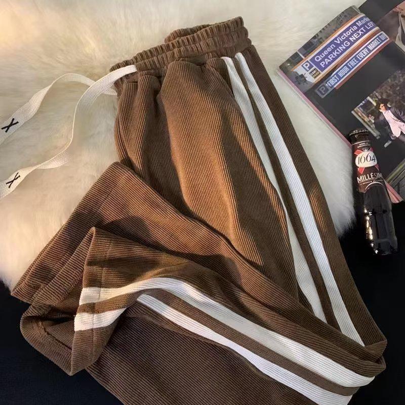 

Men s Casual Corduroy Side Stripe Wide-Leg Pants for Spring and Summer 3XL коричневий
