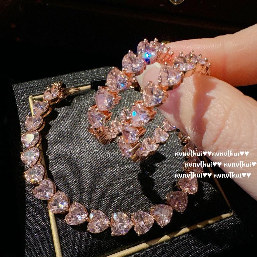 Papalacha Love Gemstone Necklace, Rich Family Daughter Gold, Plated With 18K Gold, Barbie Powder Heart High Carbon Zircon Bracelet.