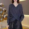 Damen Herbst Dunkelgrau V-Ausschnitt Wickel Taille Lockerer Strickpullover