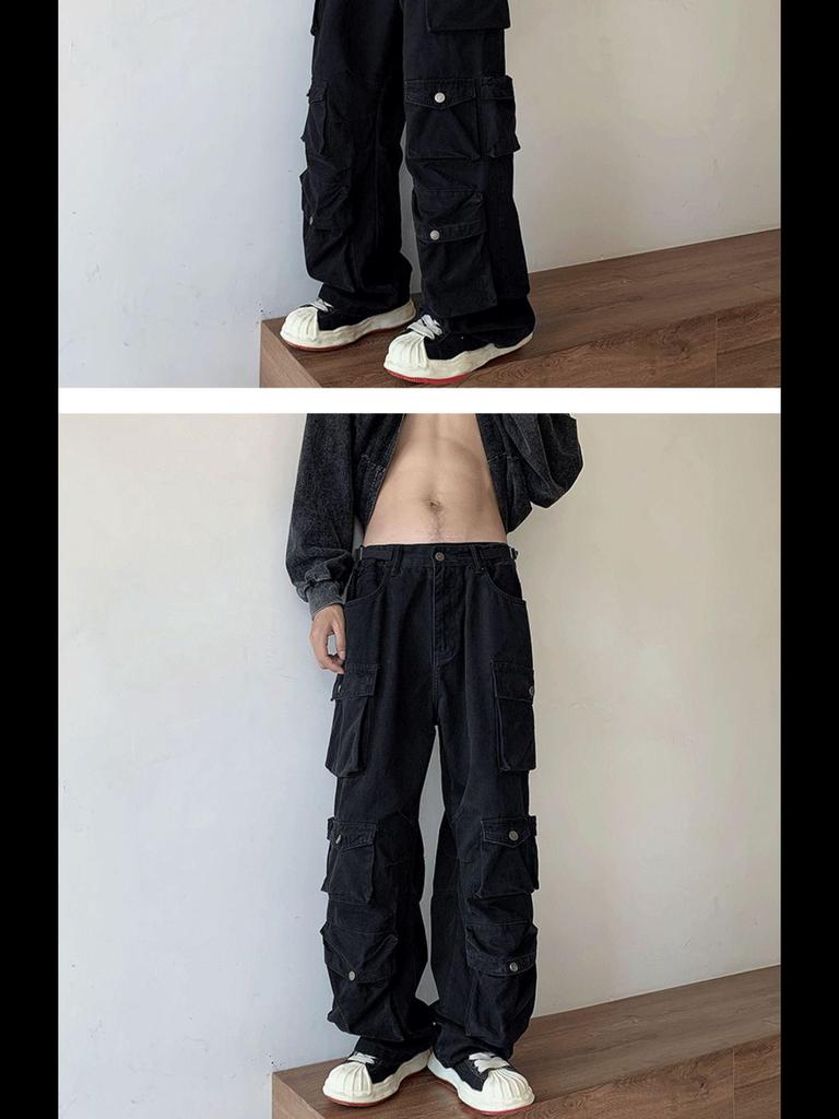 Men's American-Style Multi-Pocket Retro Hip-Hop Loose Straight Workwear Pants