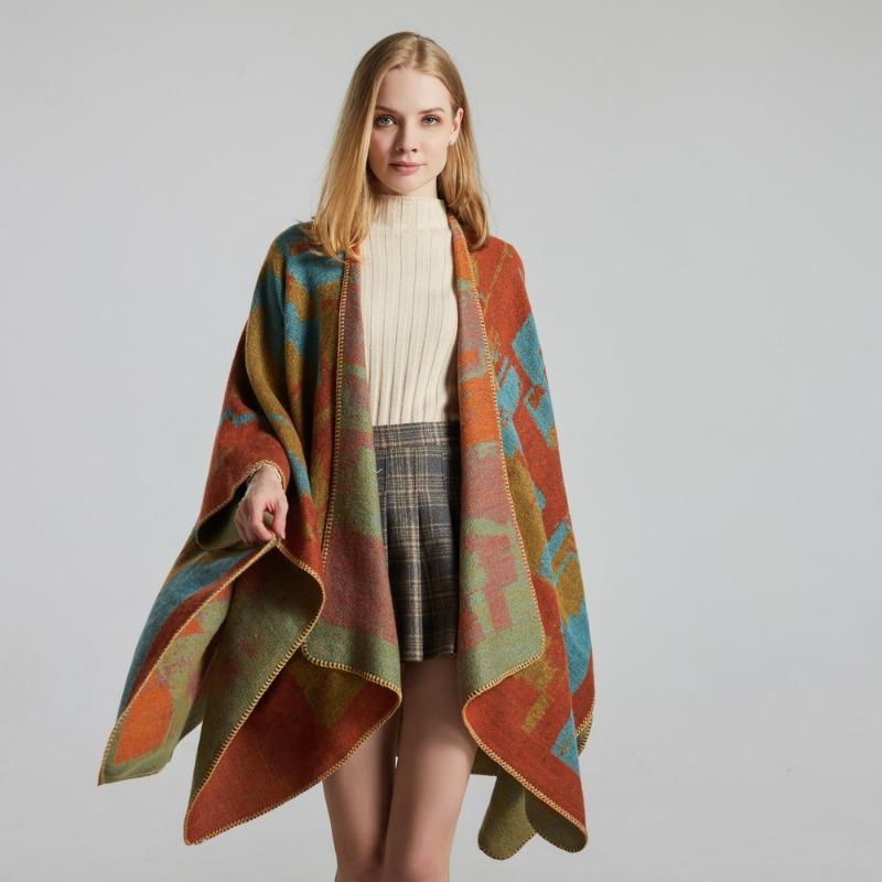 Women's scarf shawl creative new fashion imitation cashmere jacquard split fork thickened large cape air conditioner warm shawl