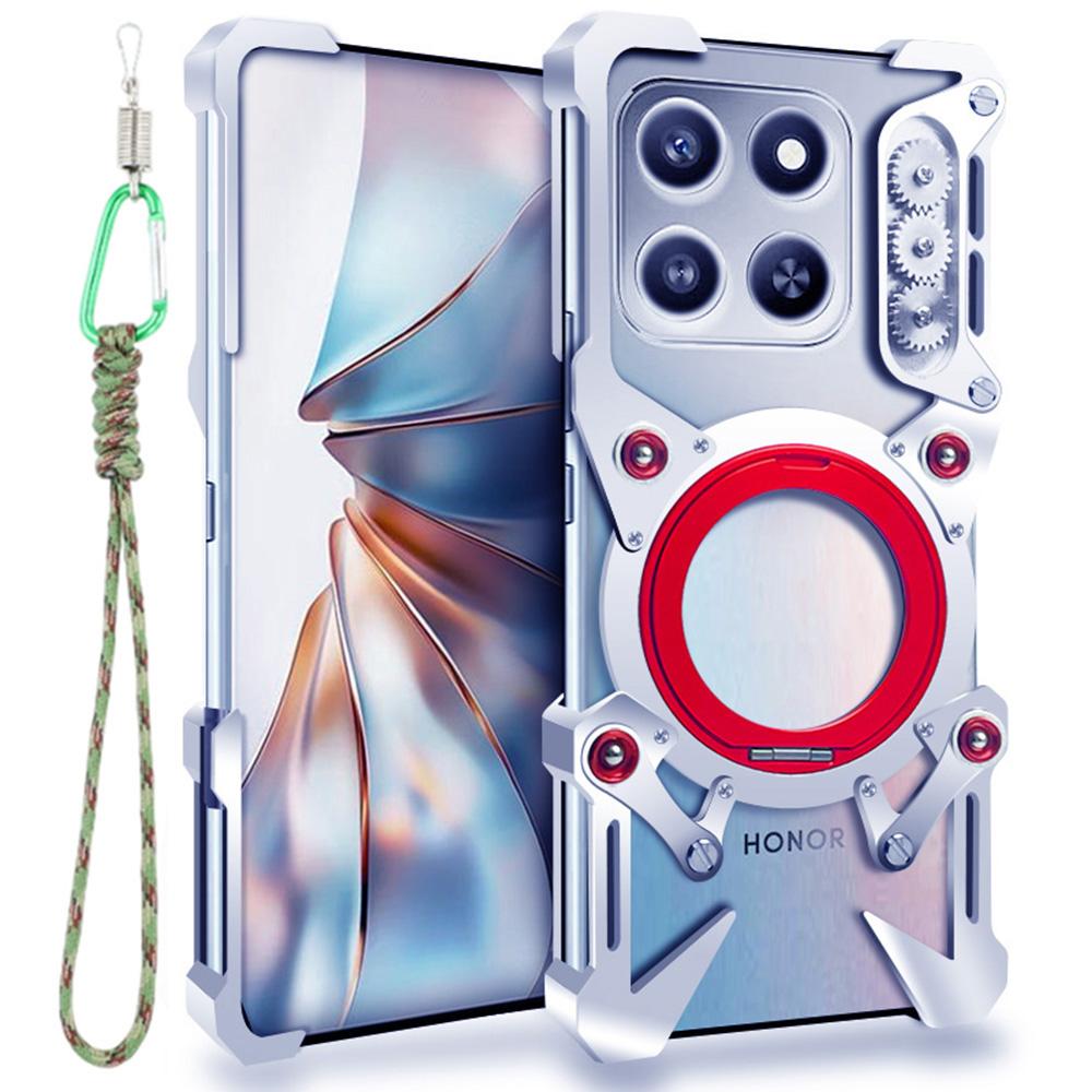 

Захисний бампер для Honor 400 Smart 5G / 400 Smart 4G / X7d 4G / X7d 5G з підставкою, алюмінієвий сплав, магнітна кришка телефону з ремінцем на зап ястя