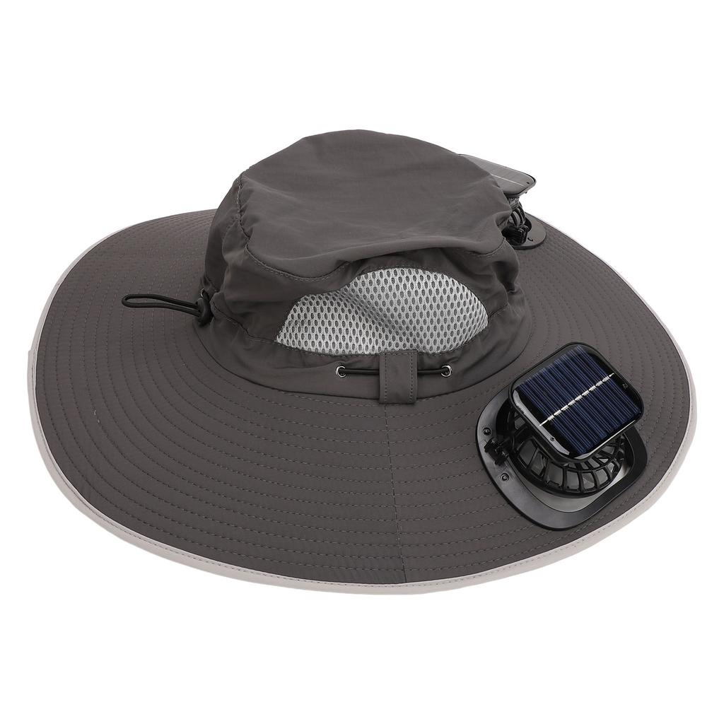 Mens Sun Hat with 2 Solar Fans Nylon UPF50 Wide Brim Fast Drying USB Rechargeable Summer Cooling