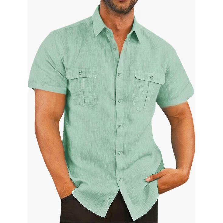 Men's Summer Business Shirt with Double Pockets, Short Sleeve Shirt, Casual Vacation Top