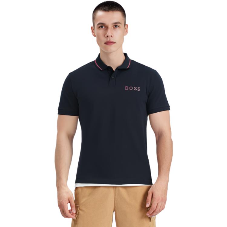 HUGO BOSS Polo Shirts Men's Black Polo Collar Moderate Straight Fit 50472230-404