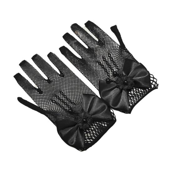 

1 Pair Wedding Flower Girl Gloves Romantic See-through Hollow Out Big Bow-knot Fishnet Wedding Decoration Flower Decor Beads Wedding Prom Gloves Kid чорний