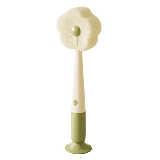 Cleaning Brush with Suction Cup Base Removable Flower Sponge Head Three-in-One Functions Multi-functional Cleaning Brush
