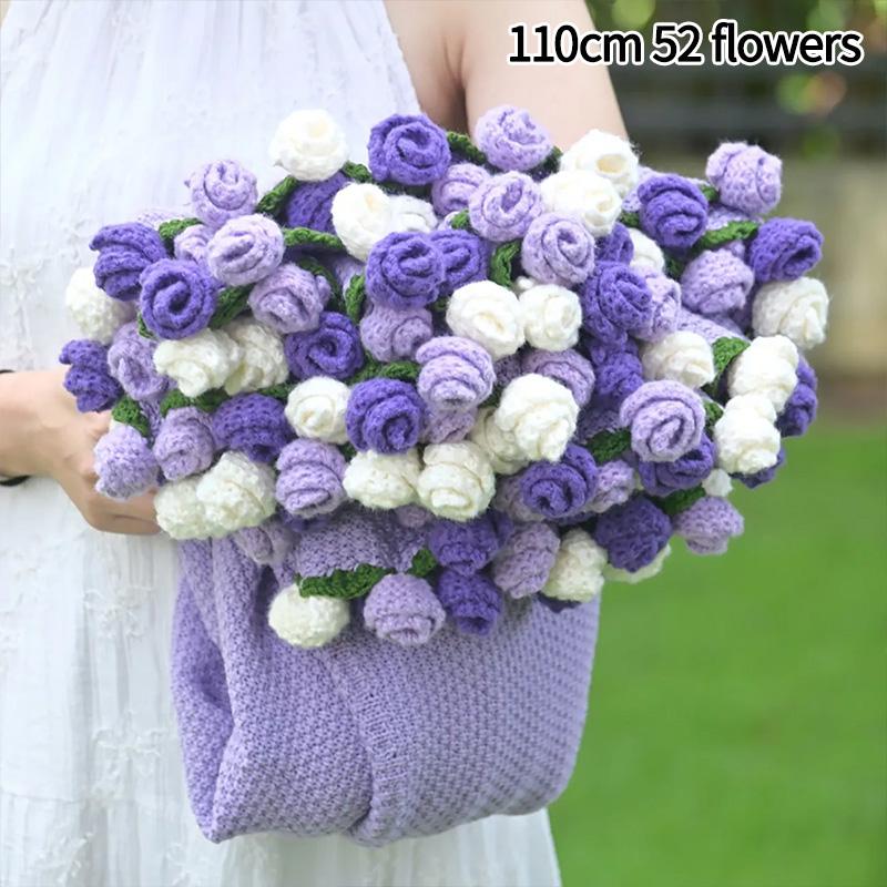 60/80/100cm Crochet Flower Bouquet Blanket Artificial Flowers Blanket Bouquet of Rose Blankets Home Decorations Christmas Gifts