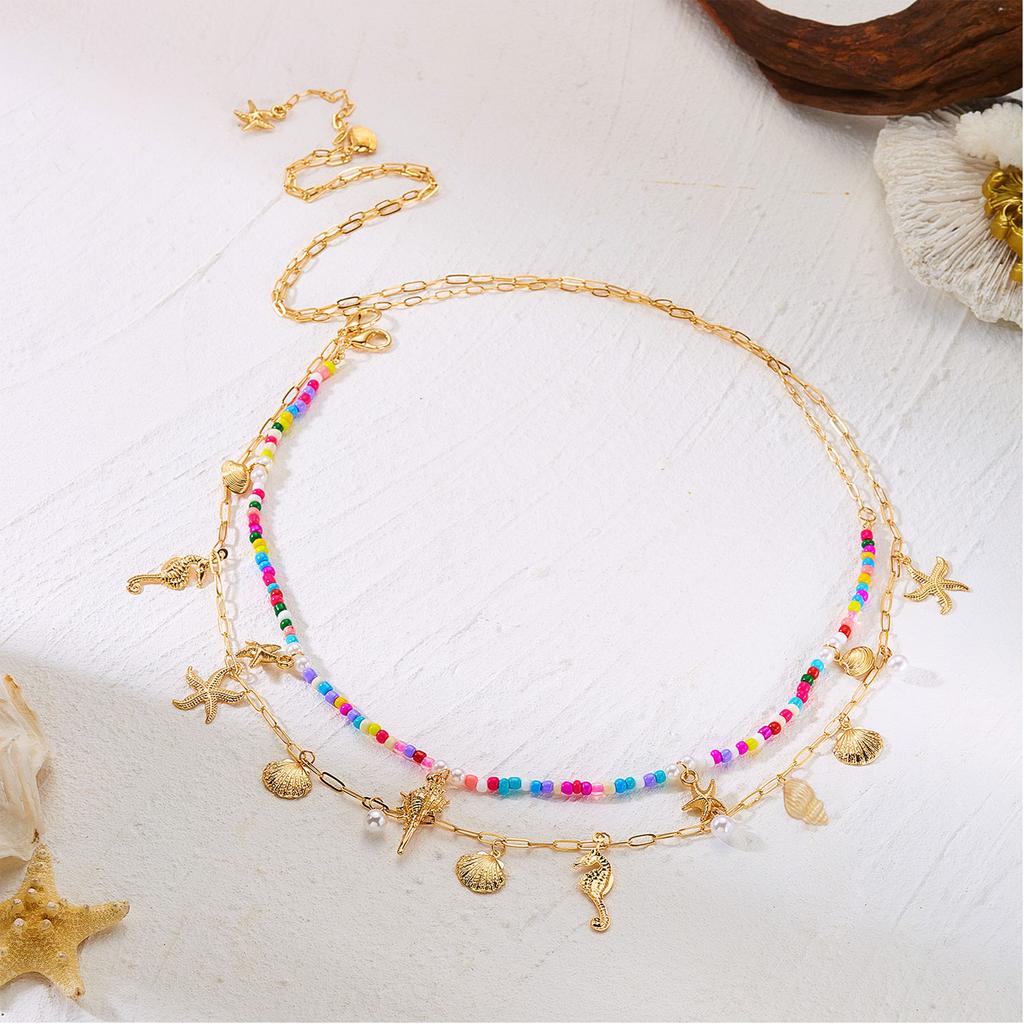 Adjustable Elastic Beaded Belly Chain for Women Gold Color Ocean Charm Summer Beach Waist Beads Comfortable Body Jewelry Gift