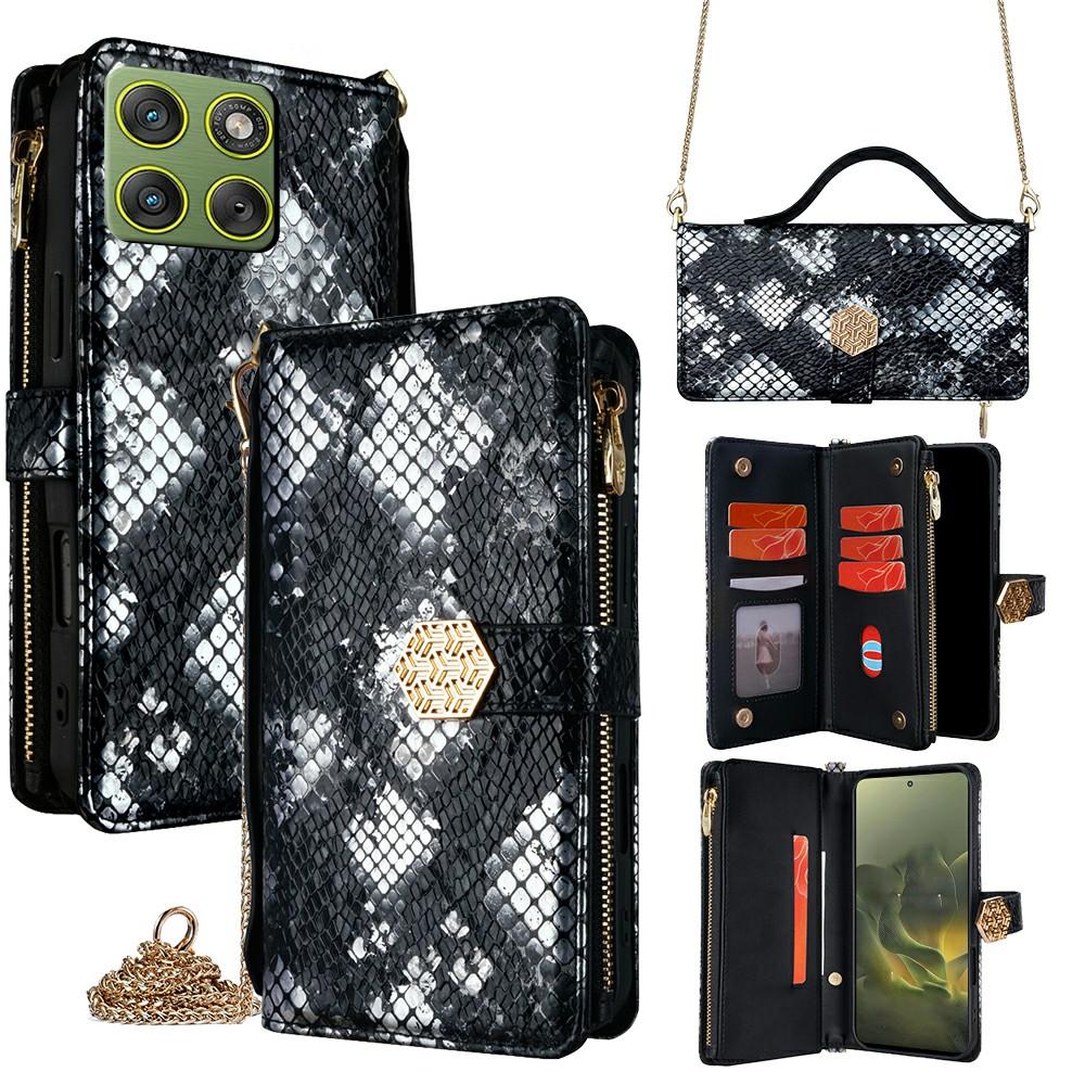 For Motorola Edge 70 5G Case Snake Skin Texture PU Leather Phone Wallet Cover with Shoulder Strap