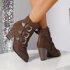 Fashion Brand Design Metal Buckle Decoration Ankle Boots Women 2025 Autumn Point Toe Side Zip Western Booties Sexy Suede High Heel Boots