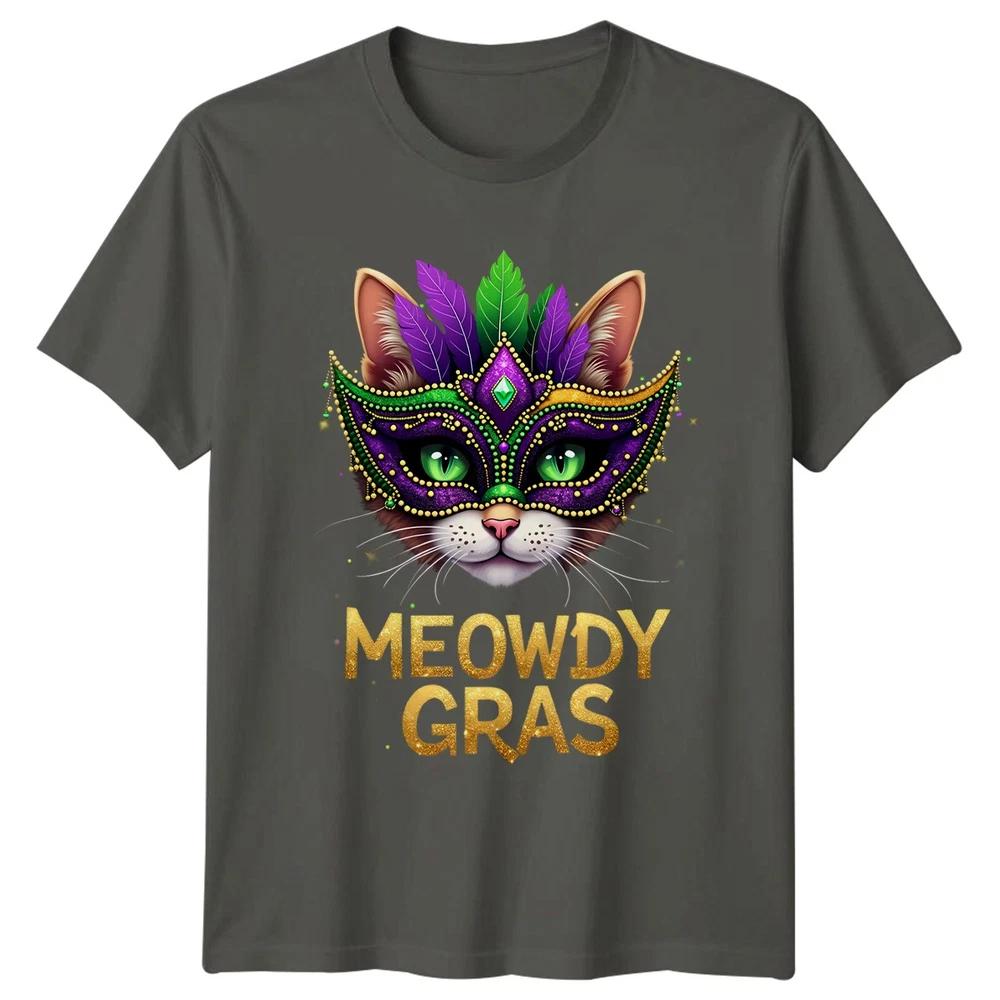 Meowdy Gras Cat Mardi Gras Holidays Unisexs TShirt Unisexs Tee Graphic Unisex Top S